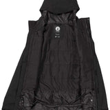 Volcom V.Co Op Shell Jacket 2024 - A black jacket with a hood, featuring a white logo on the chest and a zipper down the front.
