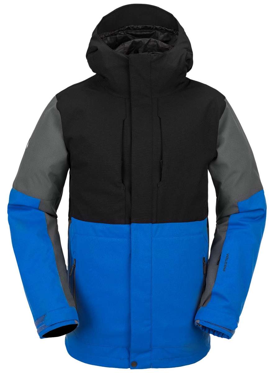 Volcom V.Co Op Shell Jacket 2024 - A black, gray and blue jacket with a hood.