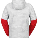 Volcom V.Co Op Shell Jacket 2024 - A white jacket with a subtle grey camouflage pattern and red accents on the sleeves.