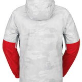 Volcom V.Co Op Shell Jacket 2024 - A white jacket with a subtle grey camouflage pattern and red accents on the sleeves.