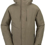 Volcom V.Co Op Shell Jacket 2024 - A tan-colored jacket with a hood, featuring two zippered pockets on either side and a black zipper down the front.