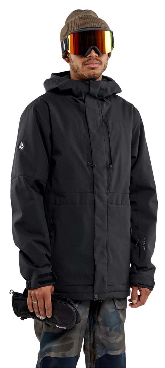 Volcom V.Co Op Shell Jacket 2024 - Black jacket with white logo on left sleeve and black zipper.