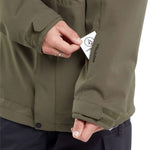 Volcom V.Co Op Shell Jacket 2024 - A green jacket with a black logo on the left chest and black Velcro straps at the wrists.