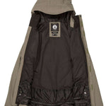 Volcom V.Co Op Shell Jacket 2024 - A black jacket with a hood, featuring a white logo on the chest and two zippered pockets on either side.