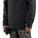 Volcom V.Co Op Shell Jacket 2024 - A black jacket with a hood, featuring a zippered front and two pockets on either side.