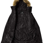 Volcom Women's Fawn Insulated Jacket - A black insulated jacket with a leopard print lining and brown faux fur trim on the hood.