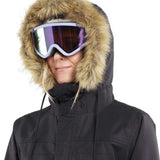 Volcom Women's Fawn Insulated Jacket - A black jacket with a fur-lined hood and quilted pattern on chest.
