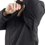 Volcom Women's Fawn Insulated Jacket - A black insulated jacket with a hood, featuring a zippered front and two pockets on either side.