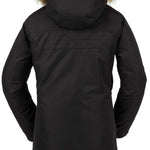 Volcom Women's Fawn Insulated Jacket - A black insulated jacket with a fur-lined hood and quilted pattern on the upper back.