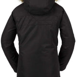 Volcom Women's Fawn Insulated Jacket - A black insulated jacket with a fur-lined hood and quilted pattern on the upper back.