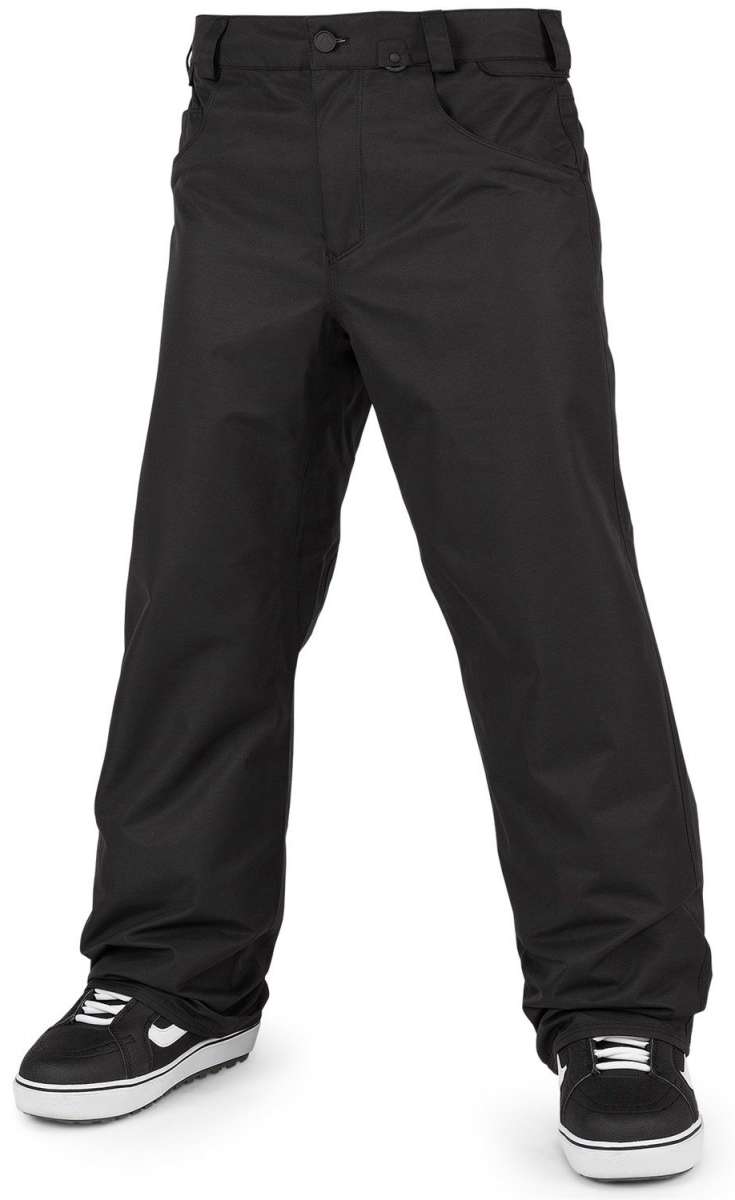 Volcom 5 Pocket Shell Pants 2024 - Black pants with a subtle white stripe on the side seam.