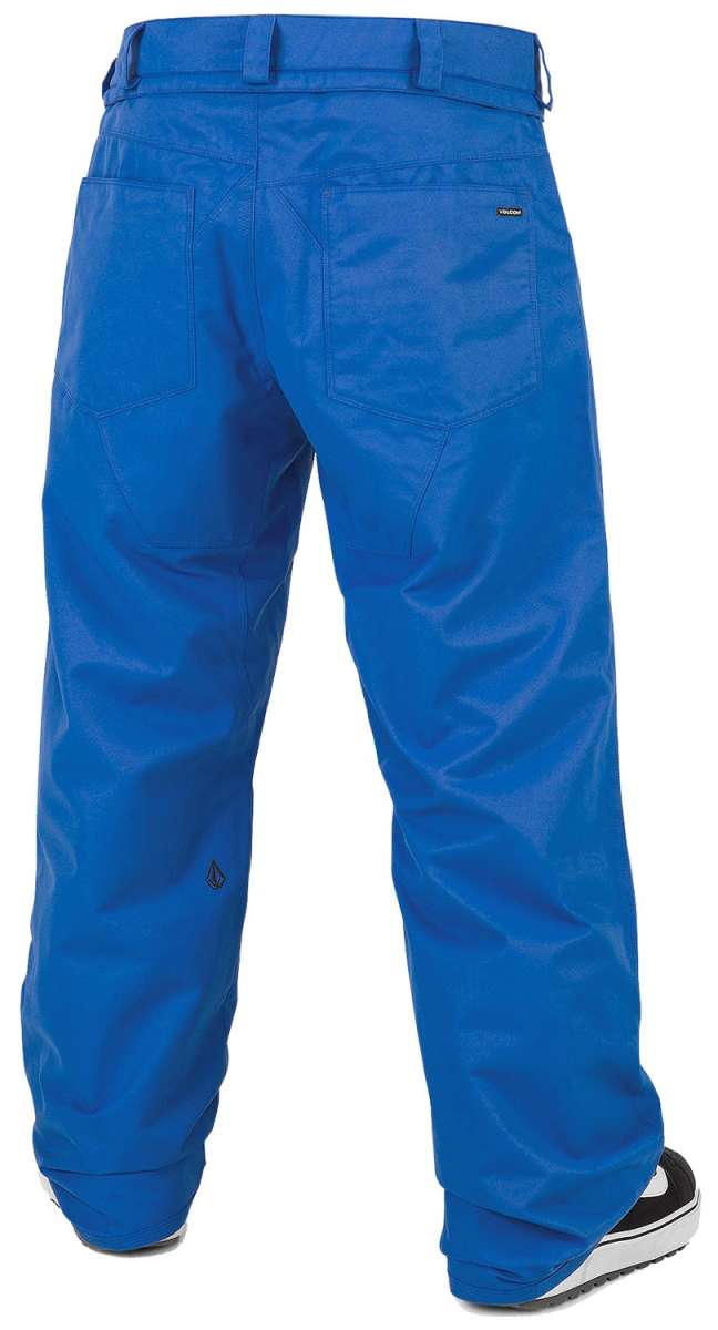 Volcom 5 Pocket Shell Pants 2024 - Solid royal blue pants with two front pockets and one back pocket, featuring a small black logo on the left leg.