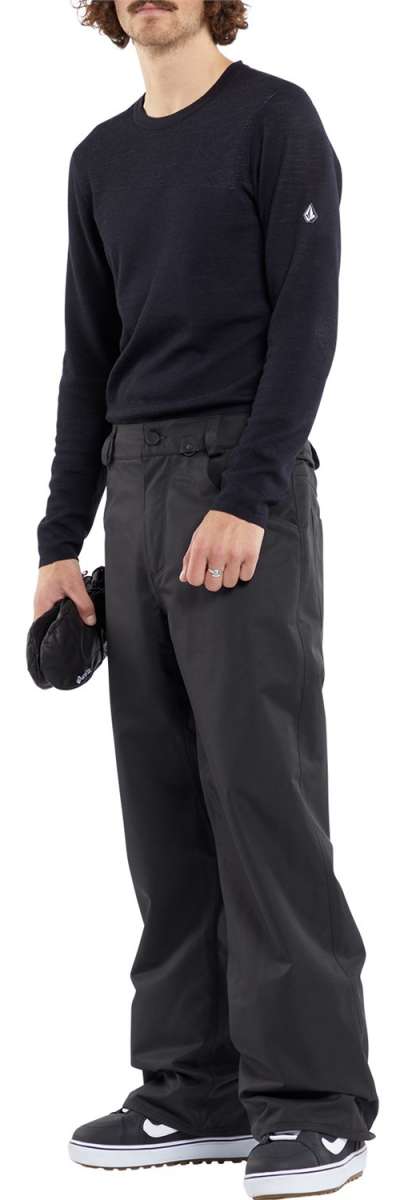 Volcom 5 Pocket Shell Pants 2024 - Black pants with white stitching and a small logo on the left thigh.
