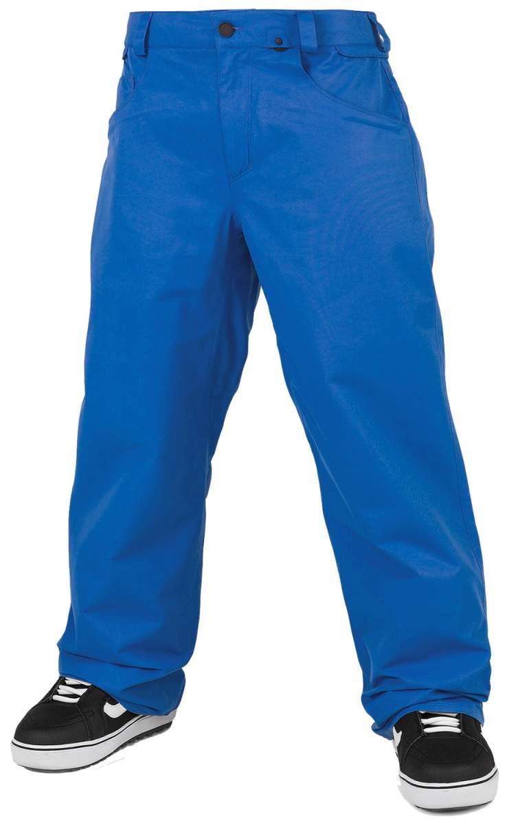 Volcom 5 Pocket Shell Pants 2024 - These royal blue pants feature a subtle diagonal stripe pattern on the side of the leg.