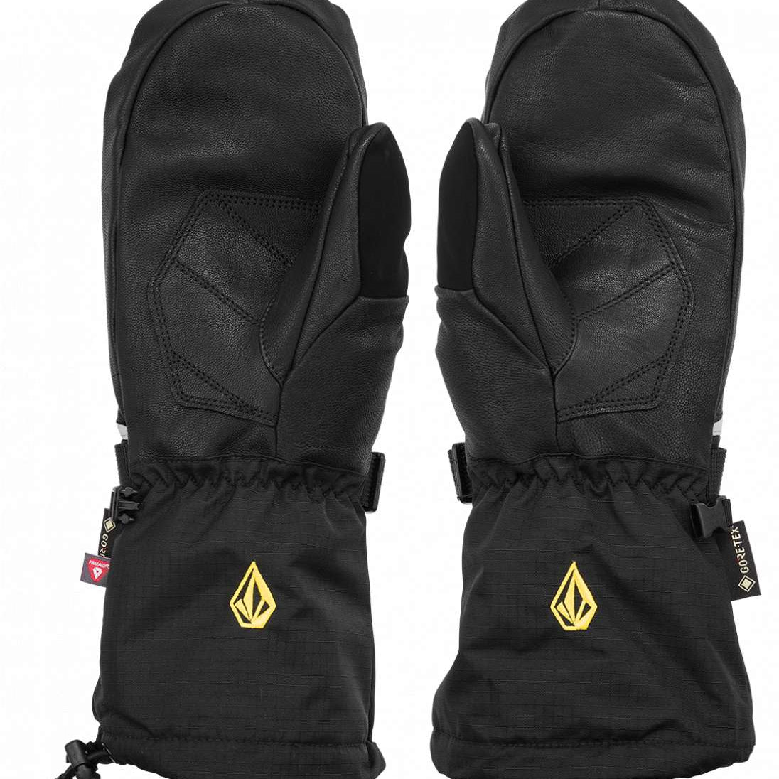 Volcom 91 GORE-TEX Mittens - Black mittens with a textured pattern on the back of the hand and black straps at the wrist.