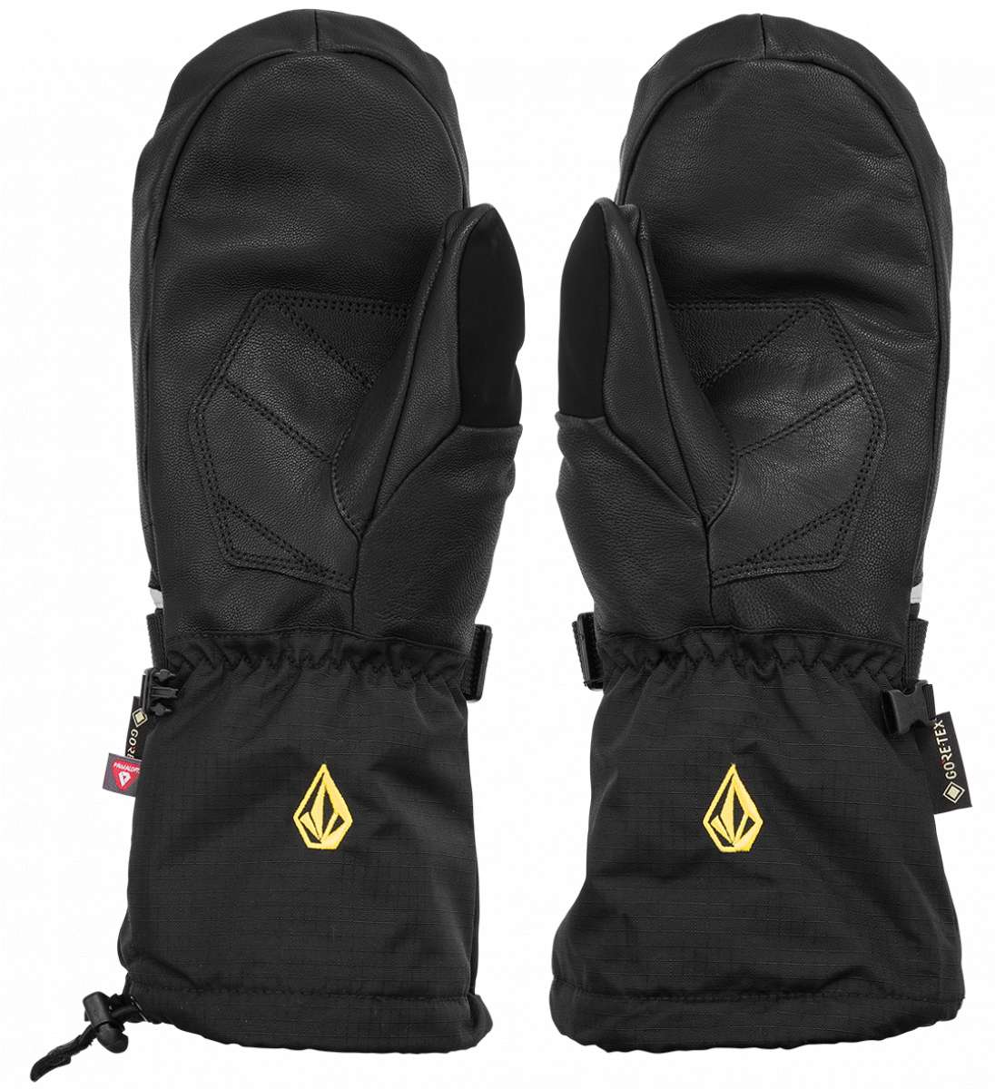Volcom 91 GORE-TEX Mittens - Black mittens with a textured pattern on the back of the hand and black straps at the wrist.