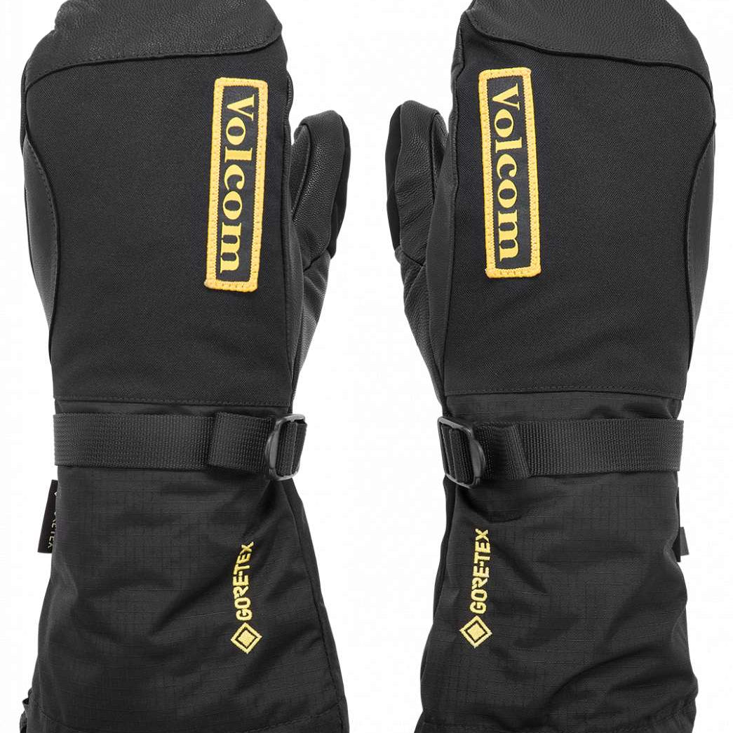 Volcom 91 GORE-TEX Mittens - Black mittens with yellow logo and strap on wrist.