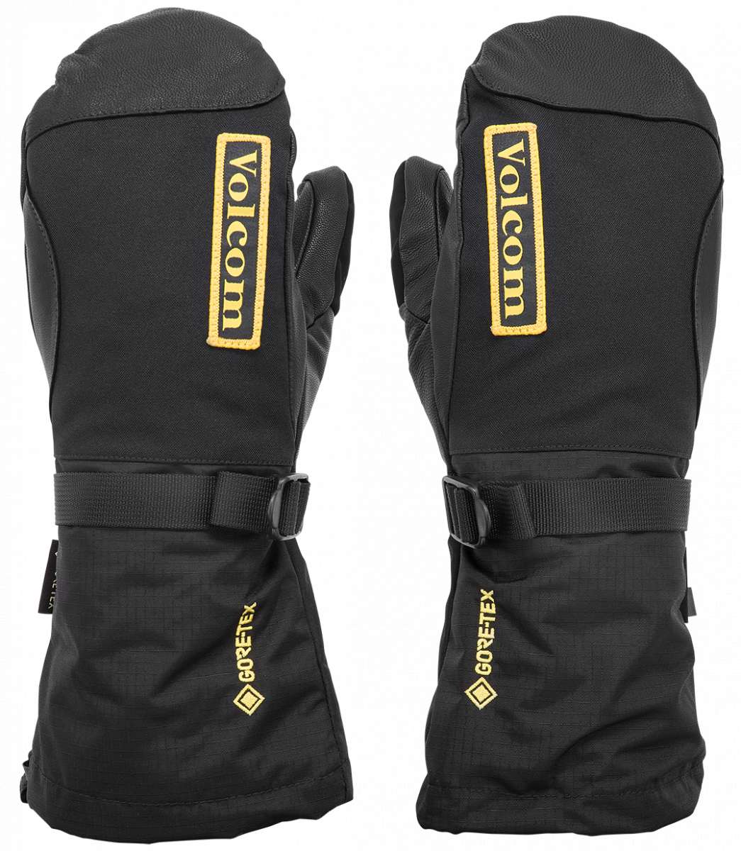 Volcom 91 GORE-TEX Mittens - Black mittens with yellow logo and strap on wrist.