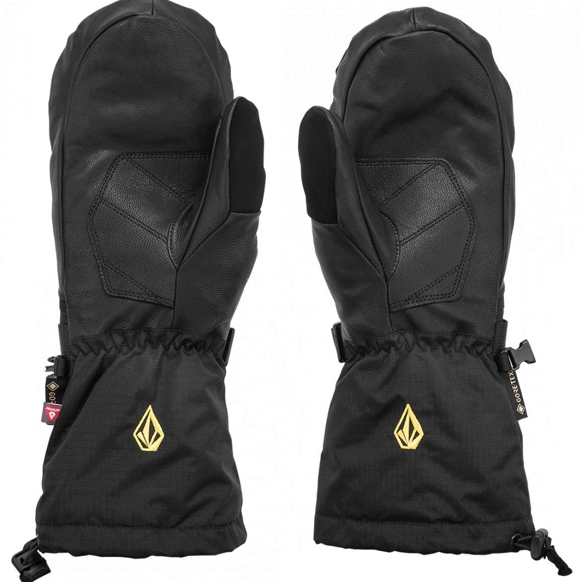 Volcom 91 GORE-TEX Mittens - Black mittens with a quilted pattern on the back and black straps at the wrist.
