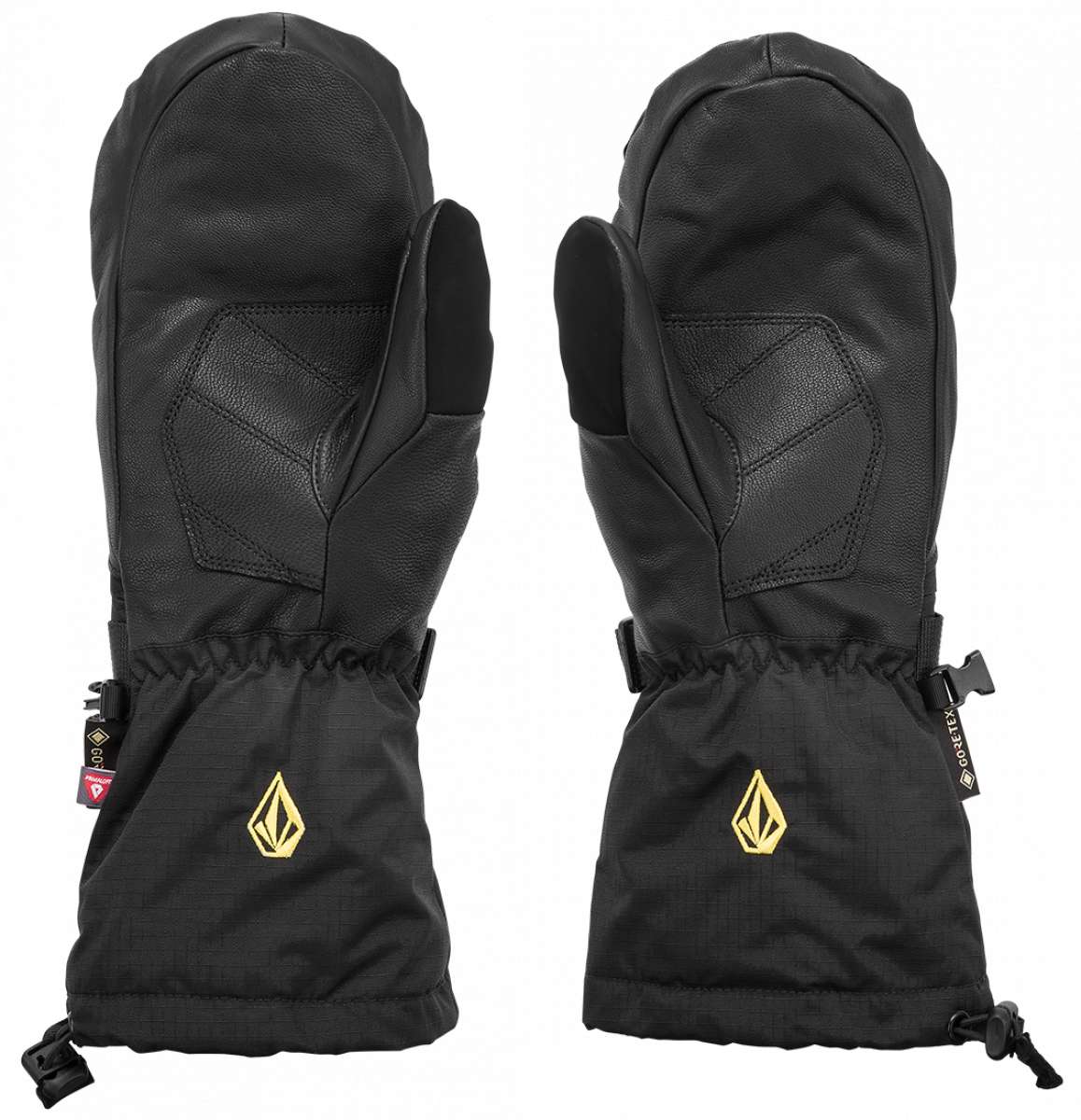 Volcom 91 GORE-TEX Mittens - Black mittens with a quilted pattern on the back and black straps at the wrist.