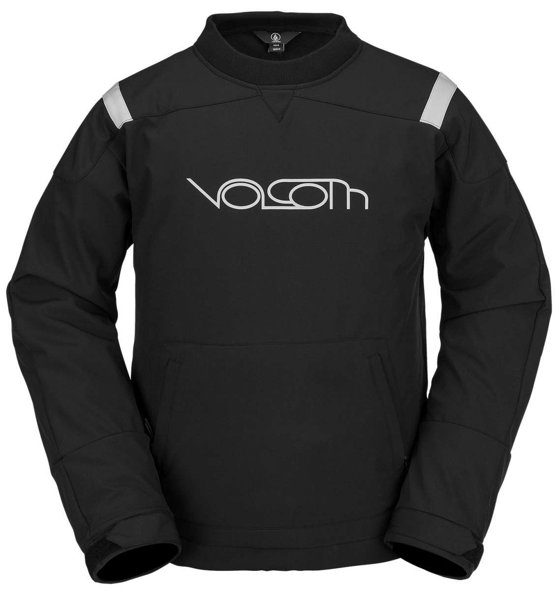 Volcom All I Got Fleece Pullover Sweater 2023 - A black fleece pullover with a white logo on the chest and two zippered pockets at the front.