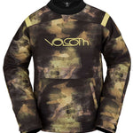 Volcom All I Got Fleece Pullover Sweater 2023 - A dark gray fleece pullover with a large, stylized "V" logo on the chest in light gray and black.