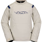Volcom All I Got Fleece Pullover Sweater 2023 - A cream-colored fleece pullover with a large front pocket and navy blue shoulder straps.