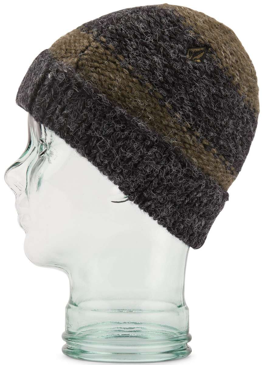 Volcom AP Hand Knit Beanie 2023 - A dark brown beanie with a small embroidered logo on top.