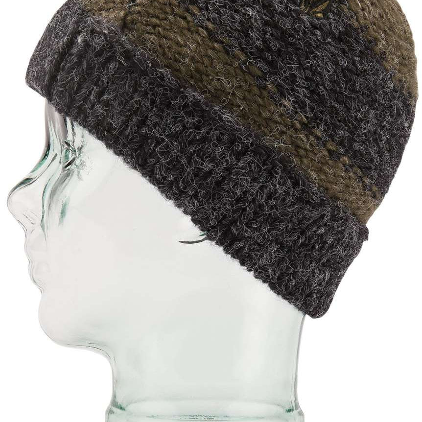Volcom AP Hand Knit Beanie 2023 - A dark brown beanie with a small embroidered logo on top.
