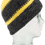 Volcom AP Hand Knit Beanie 2023 - A black beanie with a yellow stripe and a small white "VOLCOM" logo on the side.