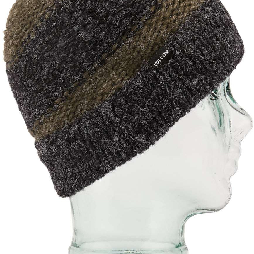 Volcom AP Hand Knit Beanie 2023 - A dark brown beanie with a subtle white logo on the front.