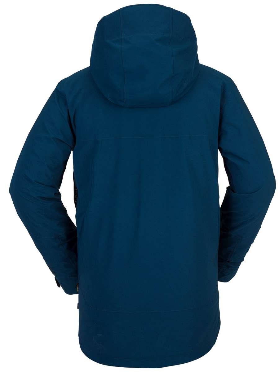 Volcom BL Stretch GORE-TEX Jacket 2022 - A dark blue jacket with a hood, featuring black zippers and a black logo on the left chest.