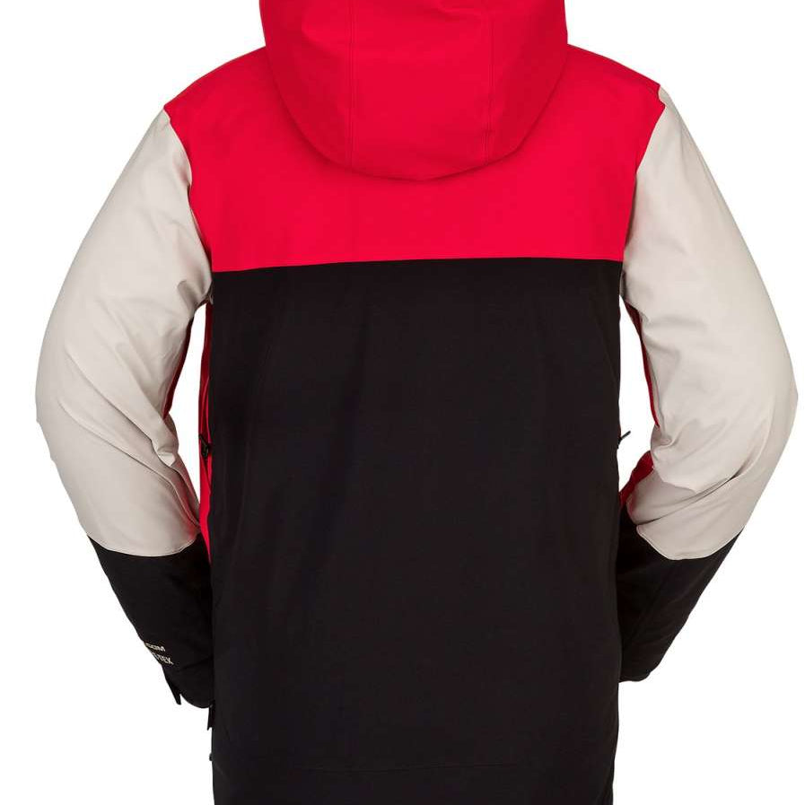 Volcom BL Stretch GORE-TEX Jacket 2022 - A black jacket with a red stripe across the chest and white sleeves.