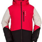 Volcom BL Stretch GORE-TEX Jacket 2022 - A red, black and off-white jacket with a hood, featuring three white logos on the chest.