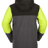 Volcom BL Stretch GORE-TEX Jacket 2022 - A black jacket with a grey panel across the chest and back, featuring yellow accents on the sleeves.