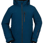 Volcom BL Stretch GORE-TEX Jacket 2022 - A dark blue jacket with a hood, featuring black zippers and a black logo on the left chest.