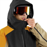 Volcom Brighton Pullover Jacket 2024 - A black jacket with a yellow stripe on the left shoulder and chest area.