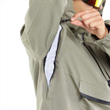 Volcom Brighton Pullover Jacket 2024 - Olive green jacket with black zipper and white logo on left chest.