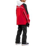 Volcom Brighton Pullover Jacket 2024 - A red, black, and white pullover jacket with a hood.