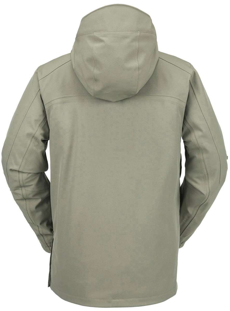 Volcom Brighton Pullover Jacket 2024 - A light gray jacket with a hood, featuring a zippered front and two side pockets.