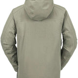 Volcom Brighton Pullover Jacket 2024 - A light gray jacket with a hood, featuring a zippered front and two side pockets.