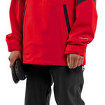 Volcom Brighton Pullover Jacket - A red, black, and white jacket with a hood and zipper down the front.
