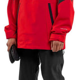 Volcom Brighton Pullover Jacket - A red, black, and white jacket with a hood and zipper down the front.