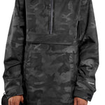 Volcom Brighton Pullover Jacket - A black jacket with a subtle gray camouflage pattern, featuring a hood and zippered front.