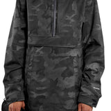 Volcom Brighton Pullover Jacket - A black jacket with a subtle gray camouflage pattern, featuring a hood and zippered front.