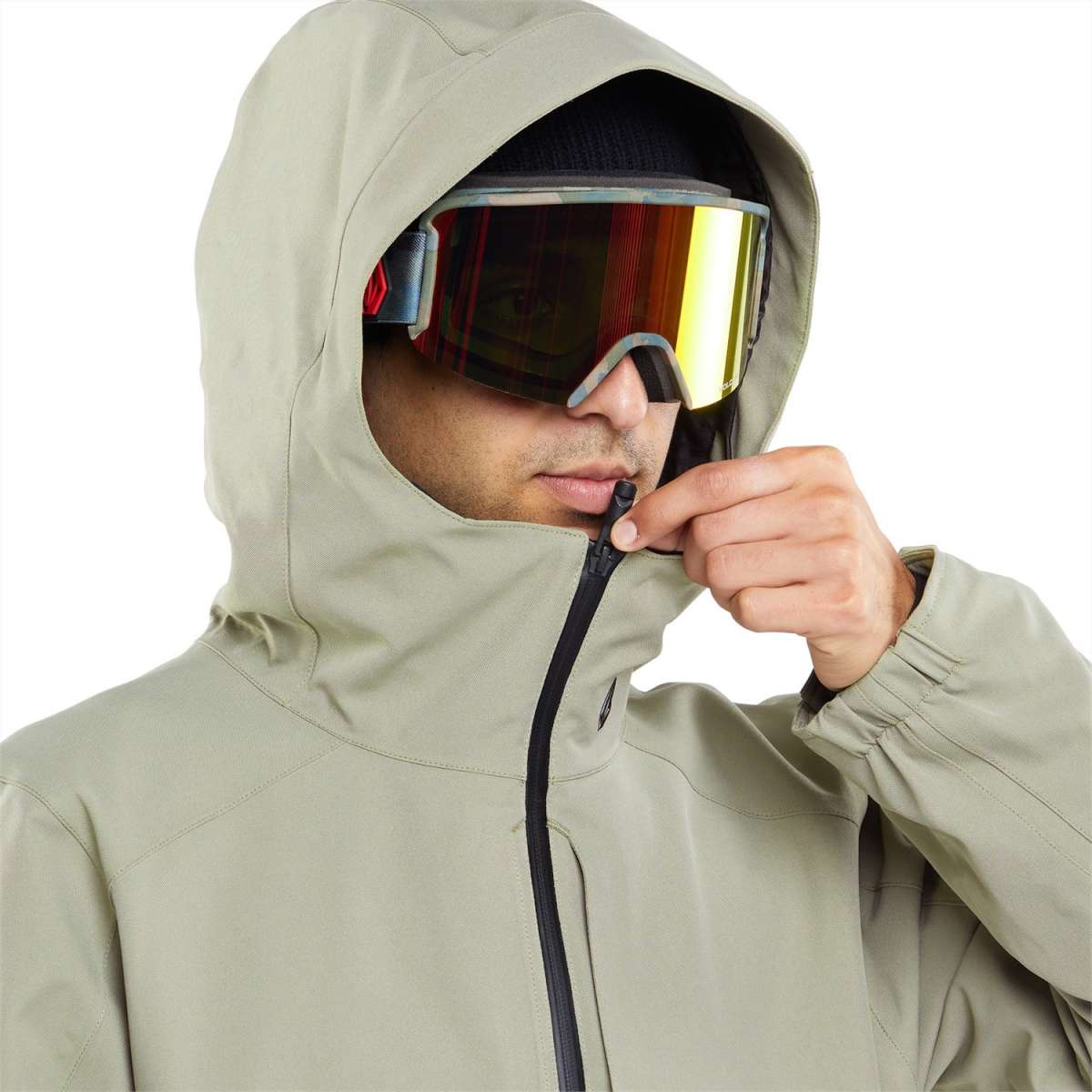 Volcom Brighton Pullover Jacket 2024 - A black jacket with a hood and zippered pockets.