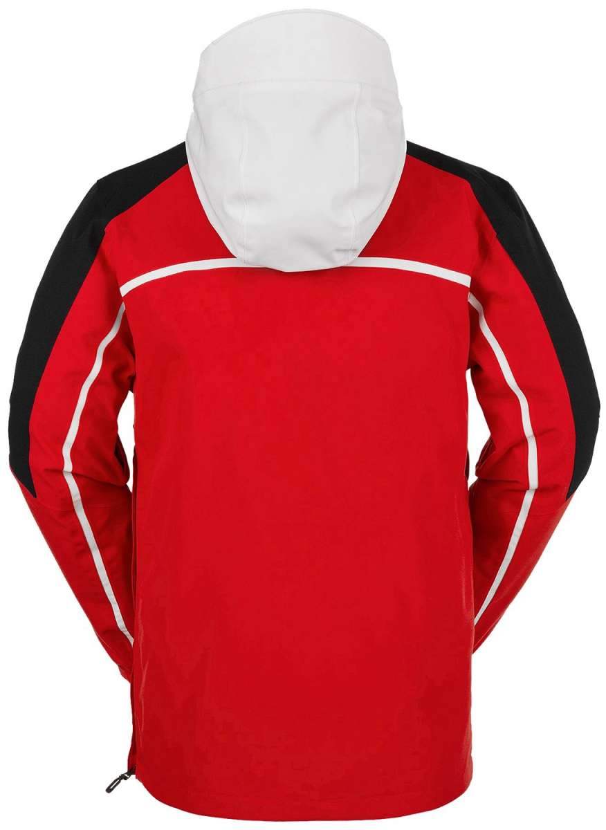 Volcom Brighton Pullover Jacket 2024 - A red jacket with black sleeves and a white hood.