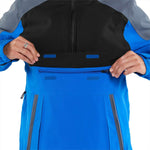 Volcom Brighton Pullover Jacket - A black, blue, and grey pullover jacket with a zippered chest pocket.