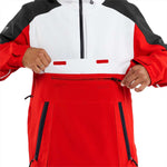 Volcom Brighton Pullover Jacket - A red, black, and white jacket with a zippered chest pocket.