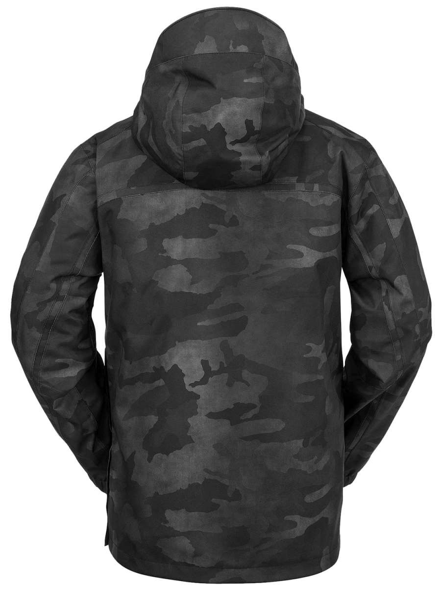 Volcom Brighton Pullover Jacket 2024 - A black pullover jacket with a subtle gray camouflage pattern and a hood.